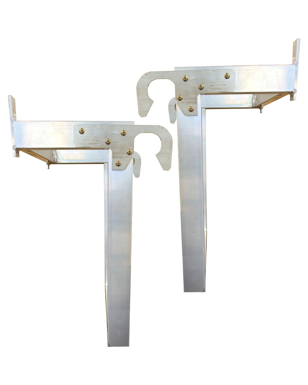 A pair of aluminium scaffold tower assembly brackets